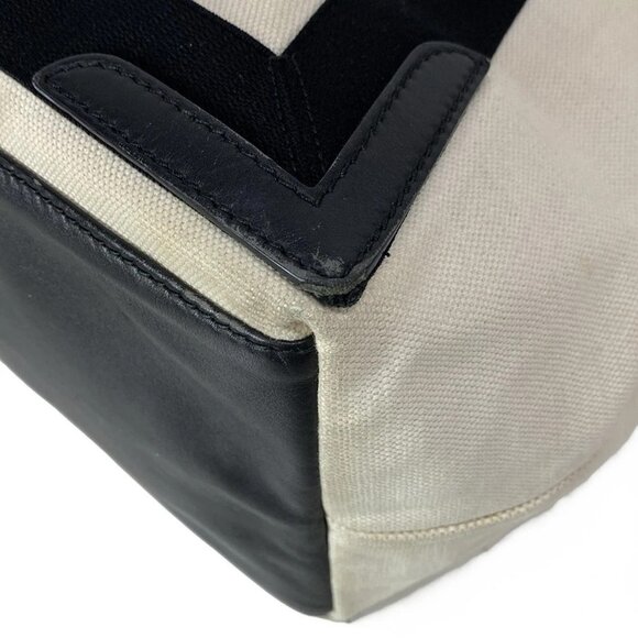 Auth BALENCIAGA Navy Medium Cabas 581292 Cream Black Canvas Leather - Tote Bag - Picture 3 of 16